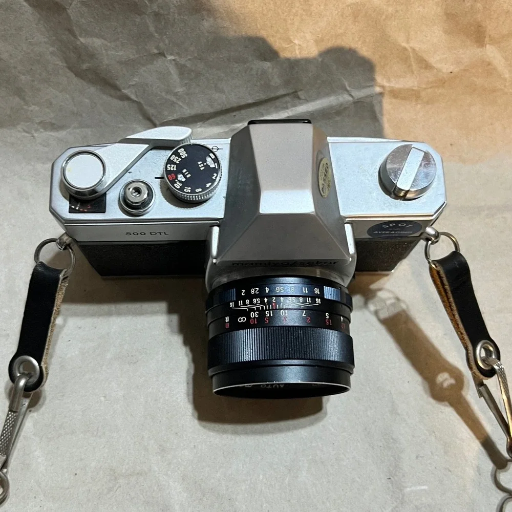 Parts/Repair Mamiya/Sekor 35mm SLR Camera 500 DTL 50mm f2 Lens Case Straps